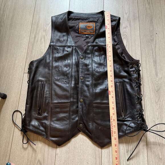First Classics Leather Gear Motorcycle Biker Vest Mens Large Dark Brown Gothic - Picture 9 of 9